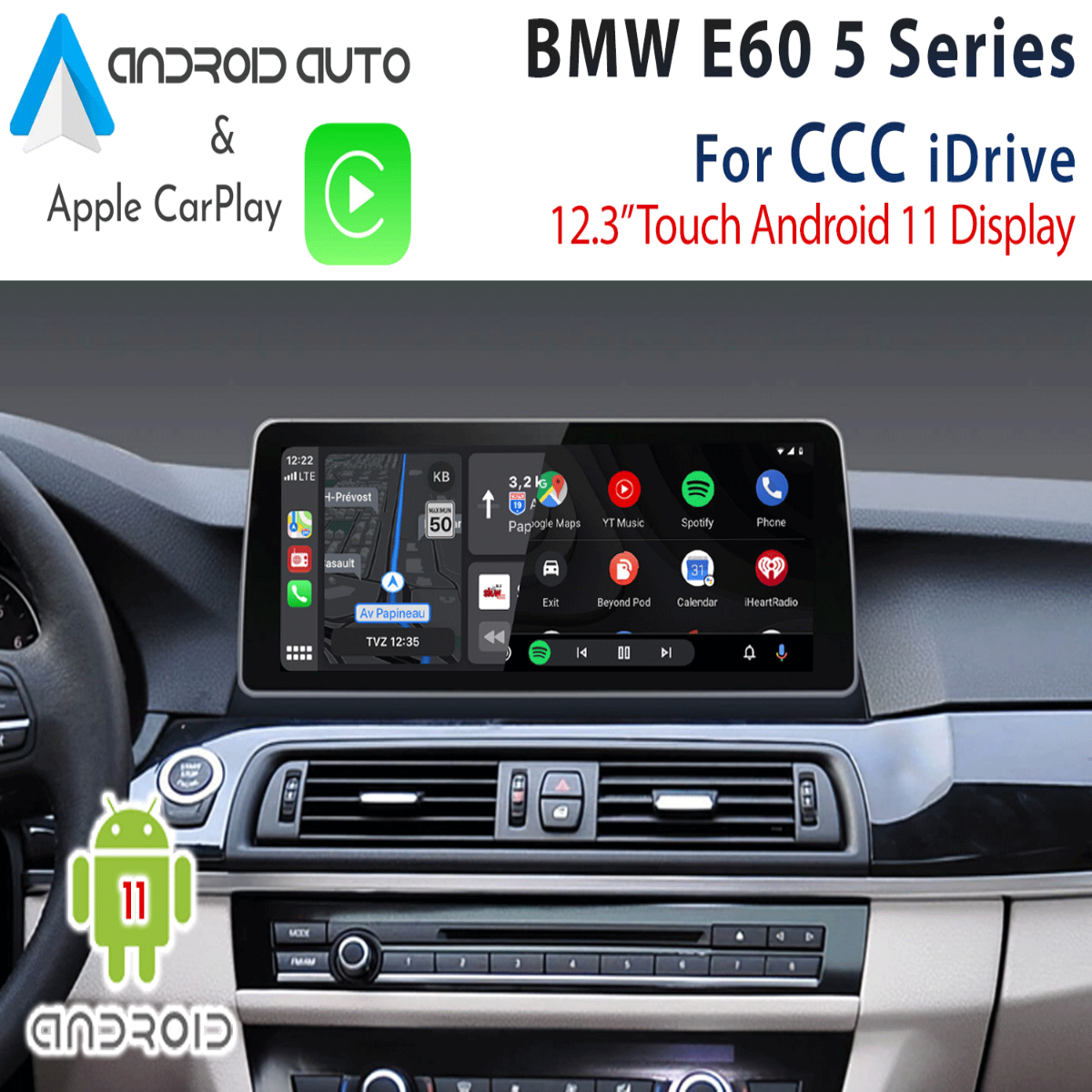 BMW E60 CCC iDrive 12.3 inch Android 11 - Apple CarPlay & Android Auto Replacement Display