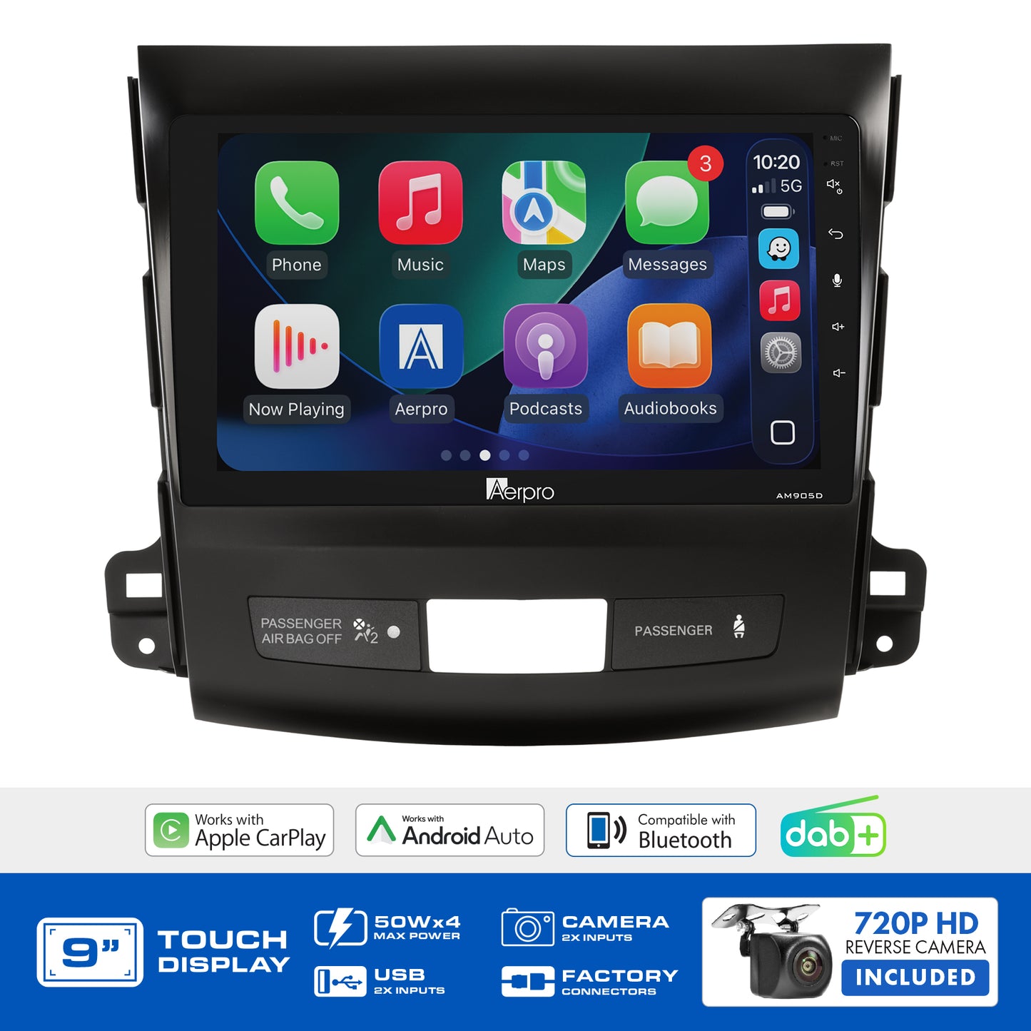 Aerpro - AMDMB12 - 9" MULTIMEDIA RECEIVER TO SUIT MITSUBISHI OUTLANDER 2007-2012 & PEUGEOT 4007 2009-2012 - ROCKFORD FOSGATE AMPLIFIED*