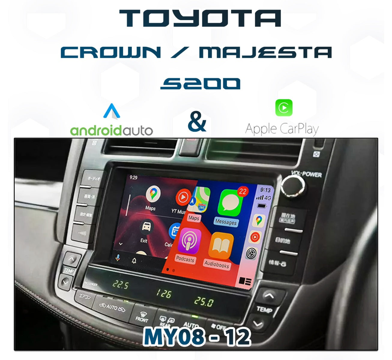 Naviplus - Toyota Crown / Majesta 200 Series (2008 to 2012 models) with seamless Apple CarPlay and Android Auto integration