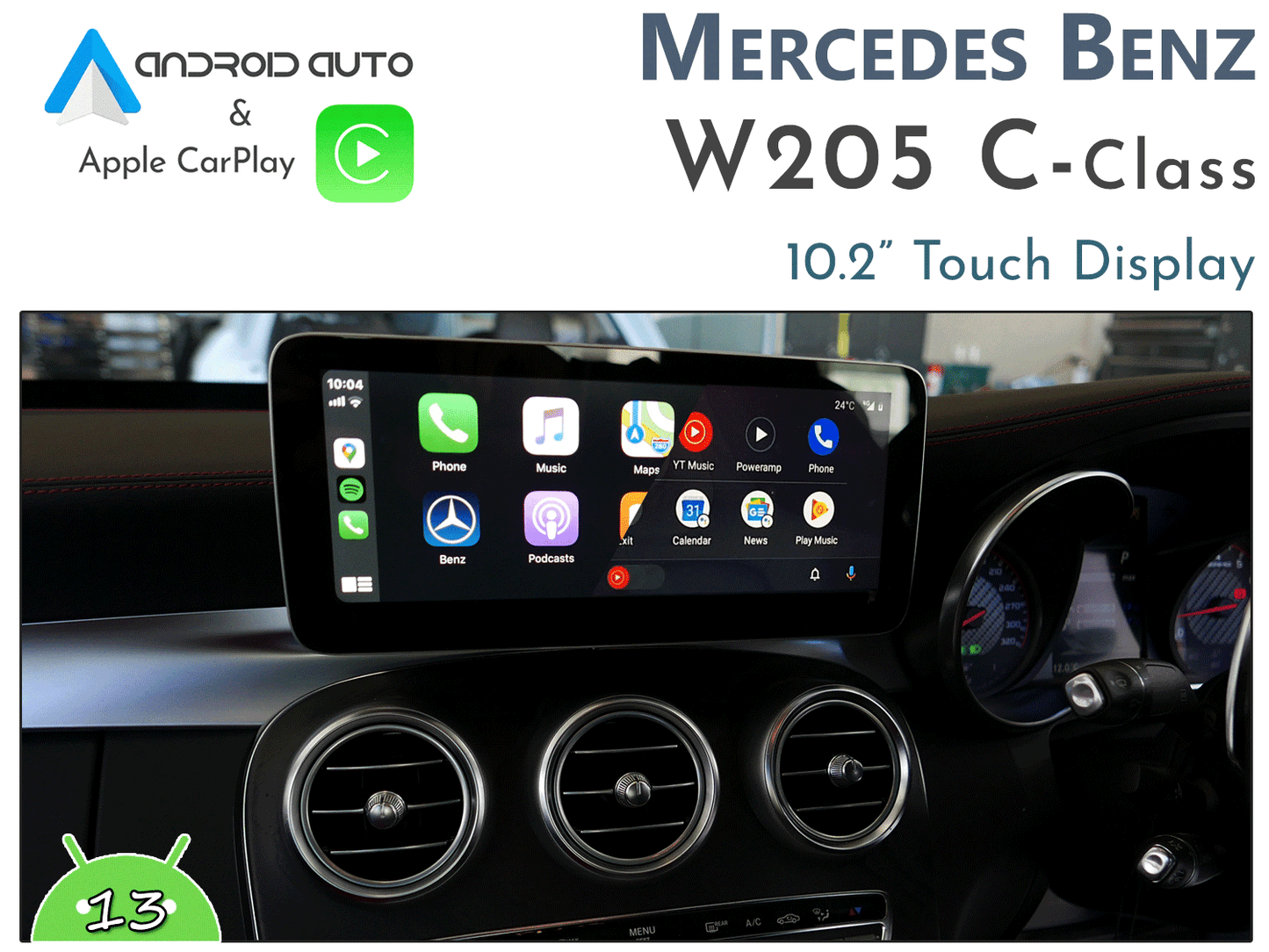 NAVIPLUS - Mercedes Benz W205 C-Class - Android 13 Touch display + Apple CarPlay & Android Auto