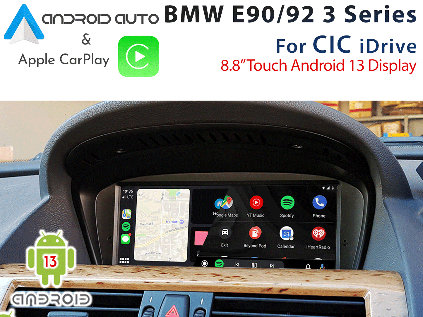 NAVIPLUS - BMW E90 / E92 3 Series LCI CIC iDrive - 8.8" Android 13 / Apple CarPlay & Android auto Replacement Display