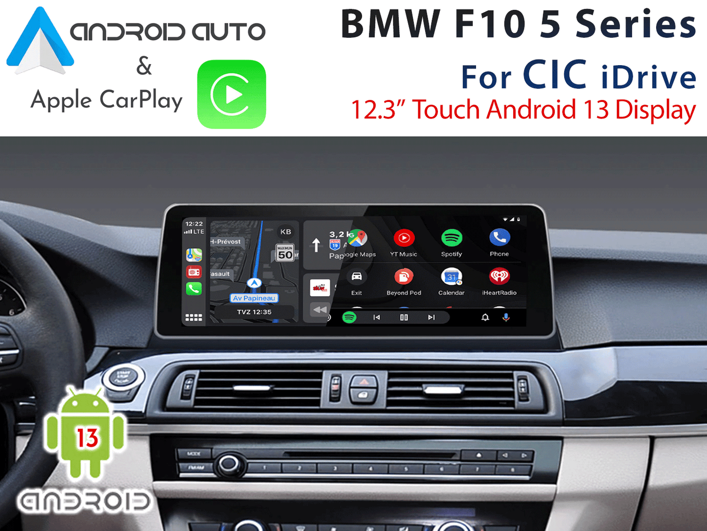 NAVIPLUS - BMW F10 5 Series NBT iDrive - 12.3" Touch Android Display + Apple CarPlay & Android Auto