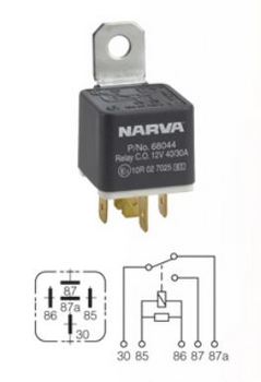 NARVA - 68044BL - 12V 40A/30A CHANGE-OVER 5 PIN RELAY WITH RESISTOR (BLISTER PACK OF 1)