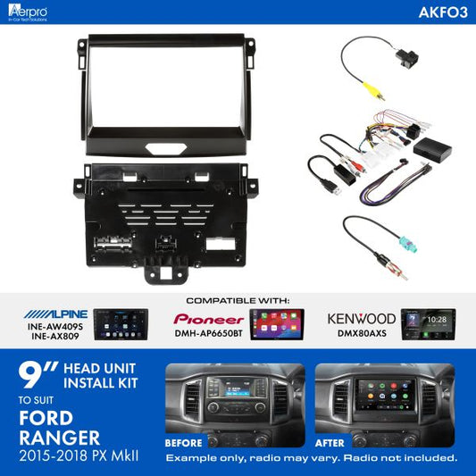Aerpro - AKFO3 - MDHY25 - 9 Inch install kit to suit Ford ranger 2015-2018 [compatible with pioneer, kenwood & alpine 9 inch head units]