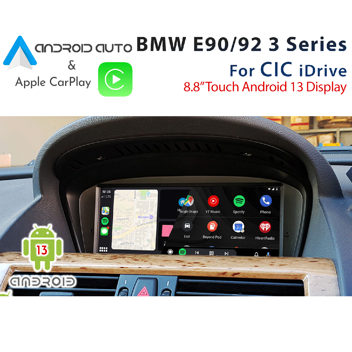 BMW E90 / E92 3 Series LCI CIC iDrive - 8.8" Android 13 / Apple CarPlay & Android auto Replacement Display