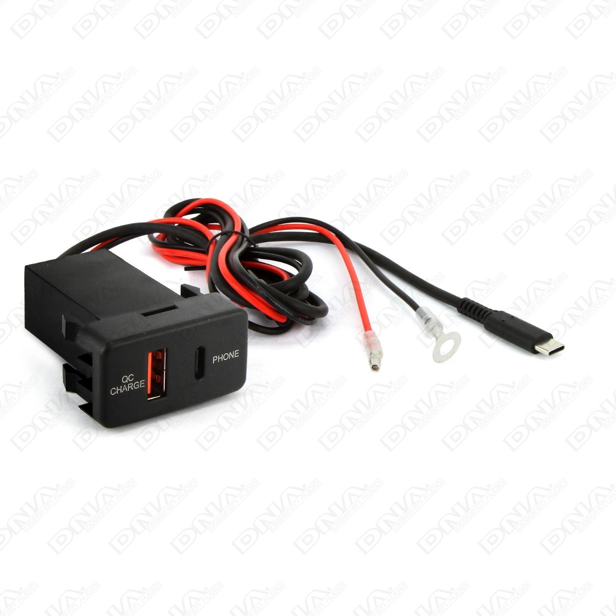 DNA AUDIO - TOYUSB05QC-1M - Factory Fit USB-C 1 Metre Lead + QC3.0 USB 12VDC Fast Charger To Suit Large Horizontal Switch Sockets In Toyota Vehicles